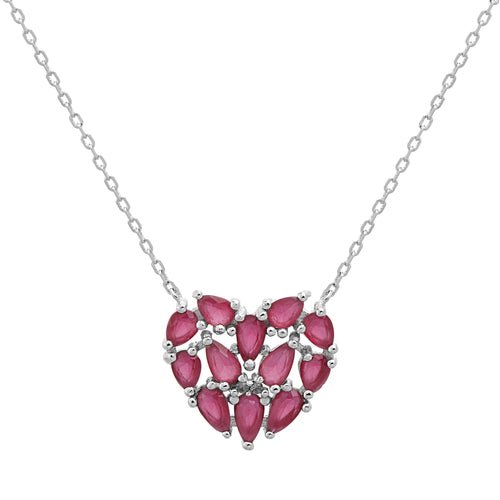 Sterling Silver Ruby Heart Station Necklace - Allyanna Gifts