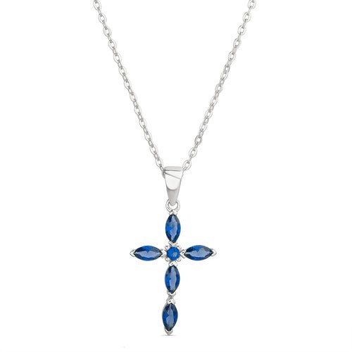 Sterling Silver Sapphire CZ Cross Necklace - Allyanna GiftsNECKLACE