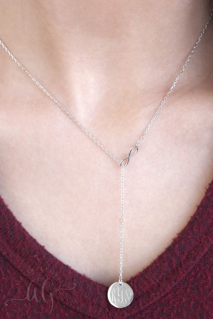 Sterling Silver Small Infinity Drop Necklace - Allyanna GiftsMONOGRAM + ENGRAVING