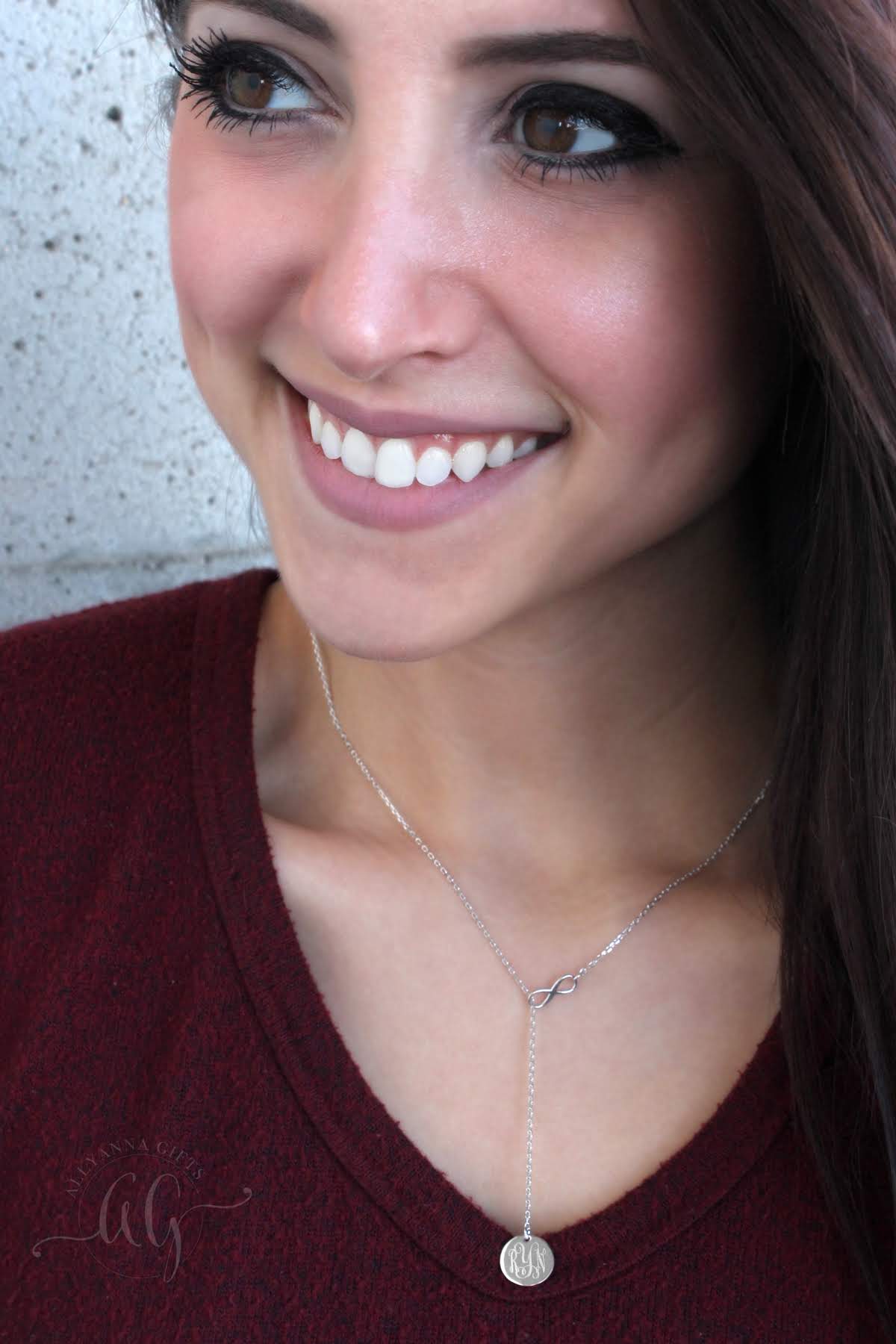 Sterling Silver Small Infinity Drop Necklace - Allyanna GiftsMONOGRAM + ENGRAVING