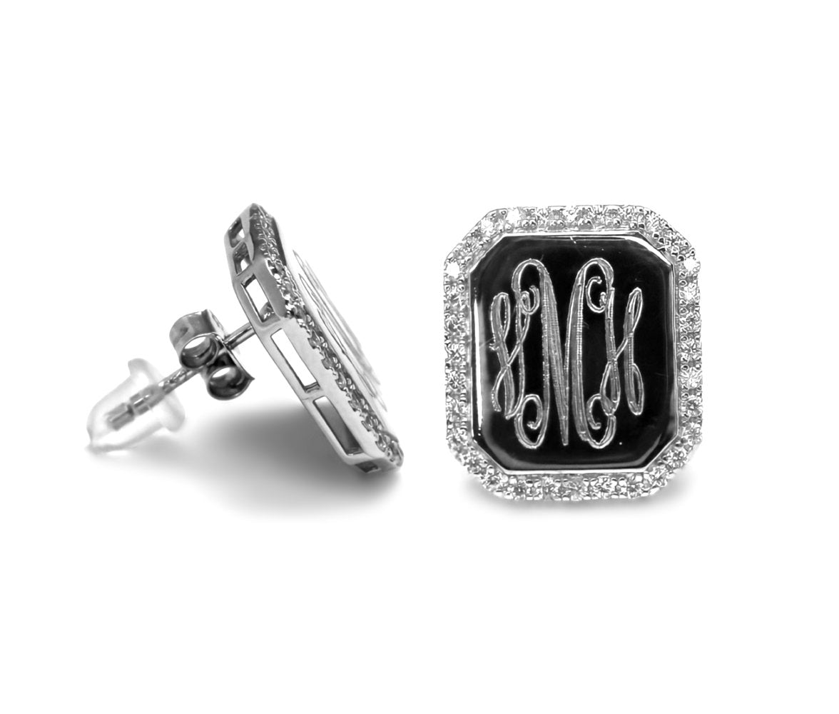 Sterling Silver Soft Rectangle Monogram Earrings. - Allyanna GiftsMONOGRAM + ENGRAVING