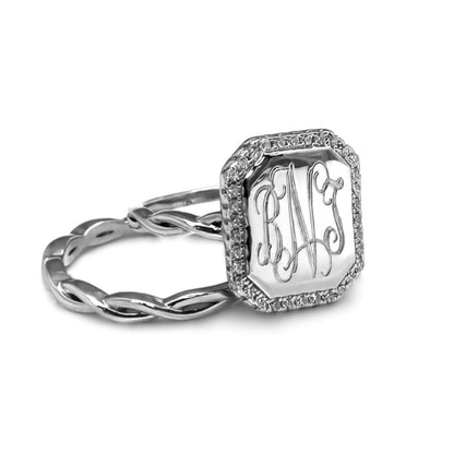 Sterling Silver Soft Rectangle Rope Stackable Ring Set - Allyanna Gifts