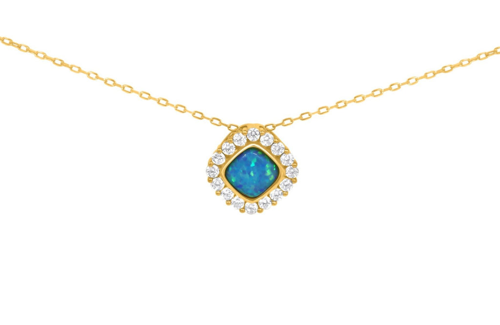 Sterling Silver Soft Square CZ Opal Necklace - Allyanna Gifts