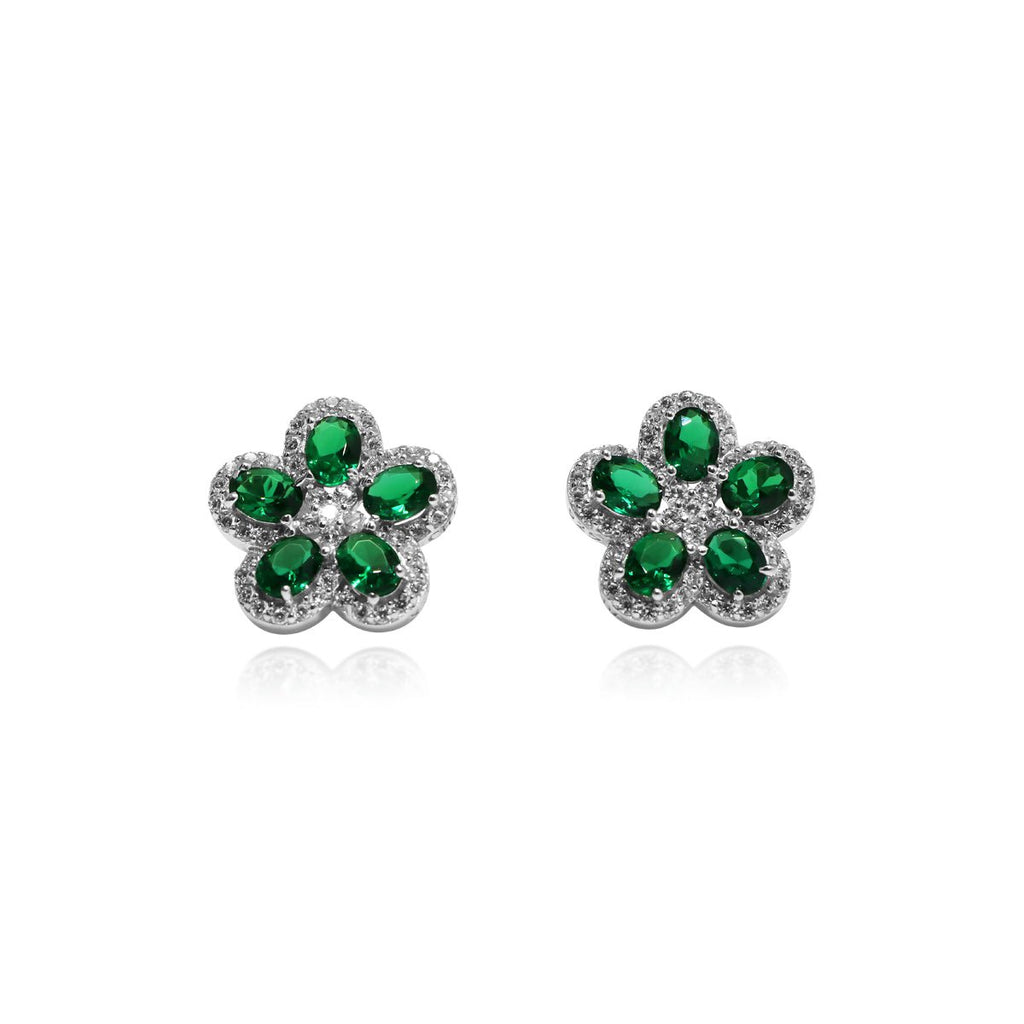 Sterling Silver Spinel & CZ Flower Design Earrings - Allyanna Giftsearrings