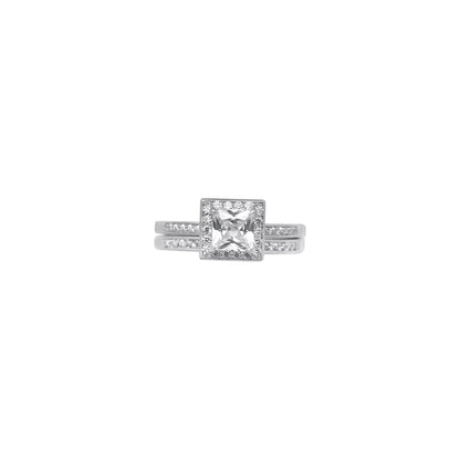 Sterling Silver Square Cut Halo Stackable Wedding/Engagement Ring Set - Allyanna GiftsRINGS