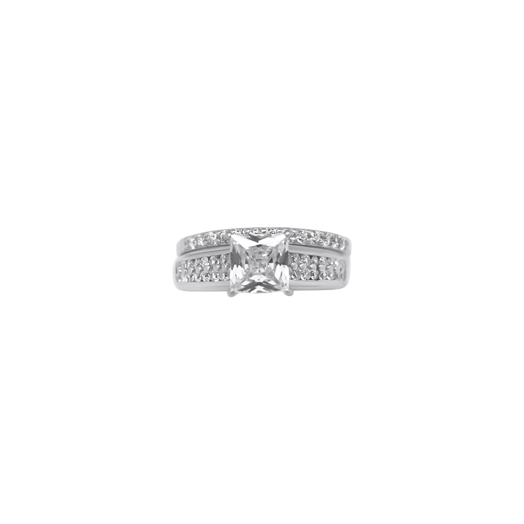 Sterling Silver Square Cut Stackable Wedding/Engagement Ring Set - Allyanna GiftsRINGS