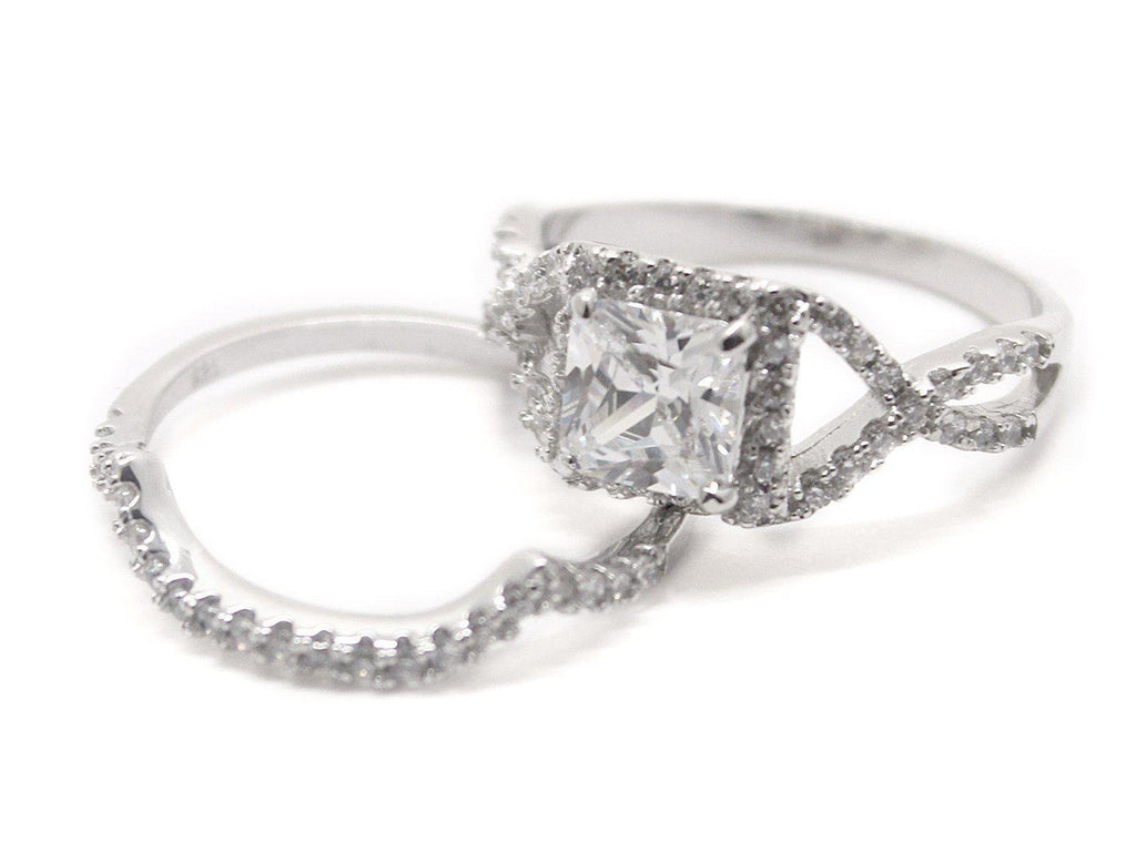 Sterling Silver Square Cut Wedding Ring Set - Allyanna GiftsRINGS