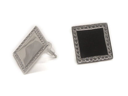 Sterling Silver Square Engravable CZ Earrings - Allyanna GiftsJEWELRY