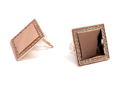Sterling Silver Square Engravable CZ Earrings - Allyanna GiftsJEWELRY