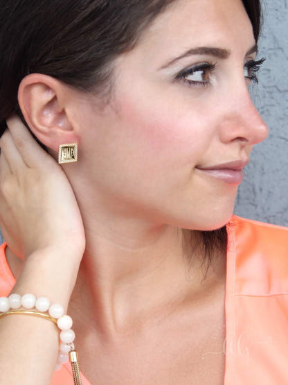 Sterling Silver Square Engravable CZ Earrings - Allyanna GiftsJEWELRY