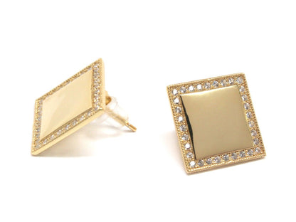 Sterling Silver Square Engravable CZ Earrings - Allyanna GiftsJEWELRY