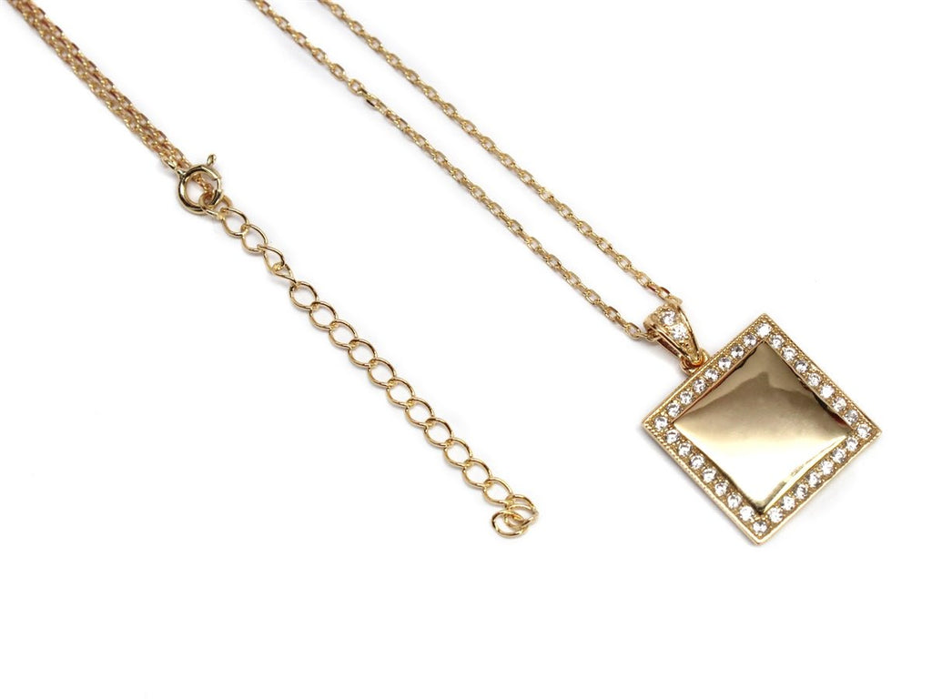 Sterling Silver Square Engravable CZ Necklace with Bell - Allyanna GiftsMONOGRAM + ENGRAVING