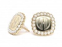 Sterling Silver Square Monogrammed Pearl Earrings - Allyanna GiftsMONOGRAM + ENGRAVING