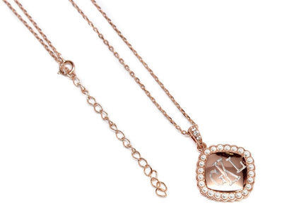Sterling Silver Square Monogrammed Pearl Necklace - Allyanna GiftsMONOGRAM + ENGRAVING