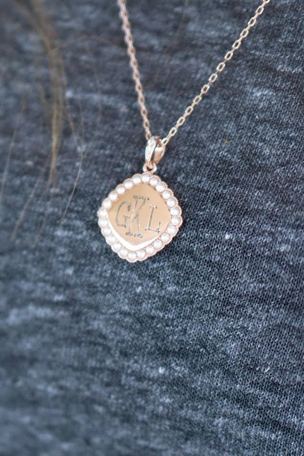 Sterling Silver Square Monogrammed Pearl Necklace - Allyanna GiftsMONOGRAM + ENGRAVING