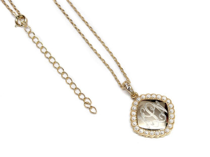 Sterling Silver Square Monogrammed Pearl Necklace - Allyanna GiftsMONOGRAM + ENGRAVING