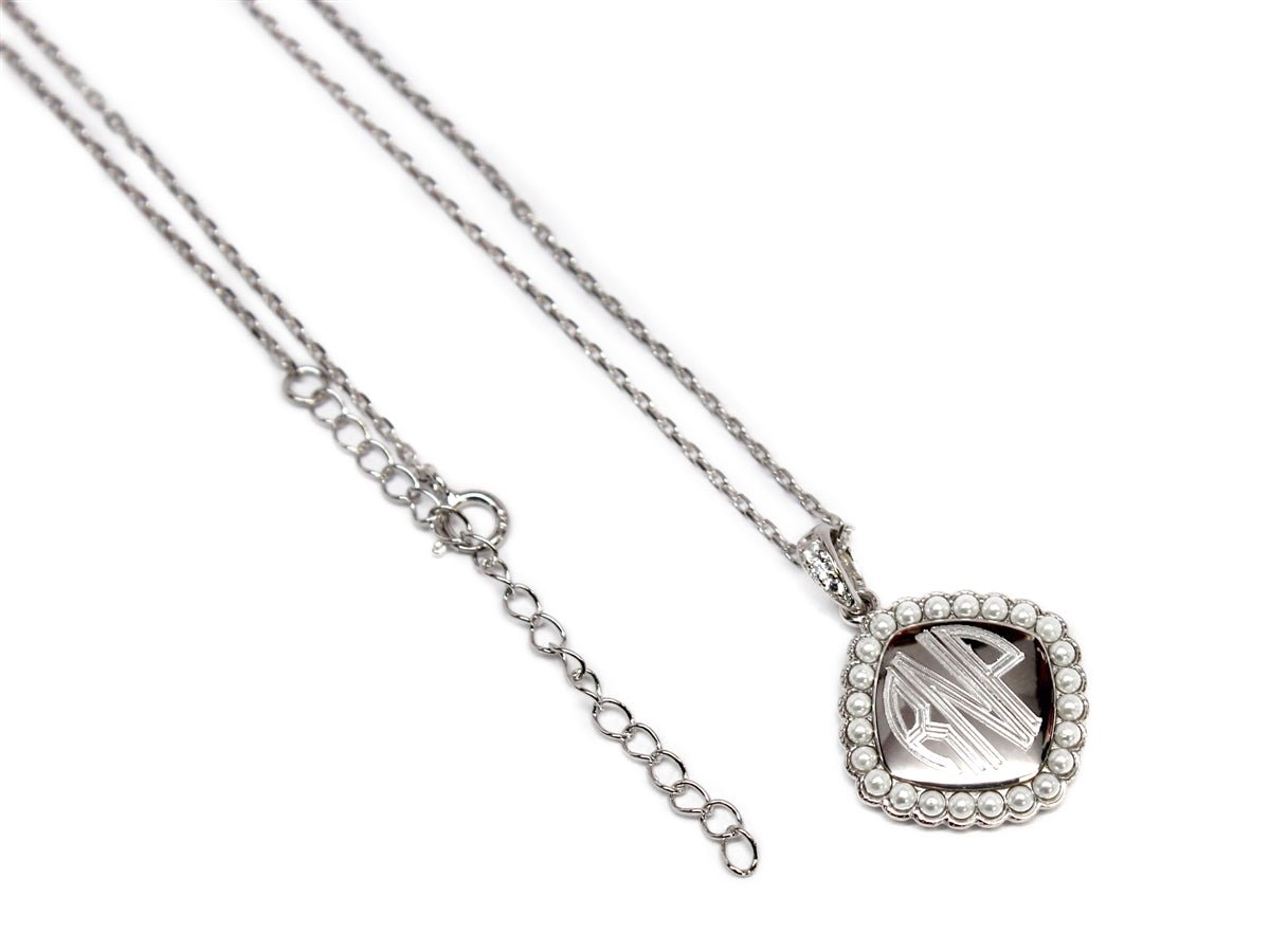 Sterling Silver Square Monogrammed Pearl Necklace - Allyanna GiftsMONOGRAM + ENGRAVING