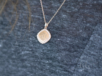 Sterling Silver Square Monogrammed Pearl Necklace - Allyanna GiftsMONOGRAM + ENGRAVING