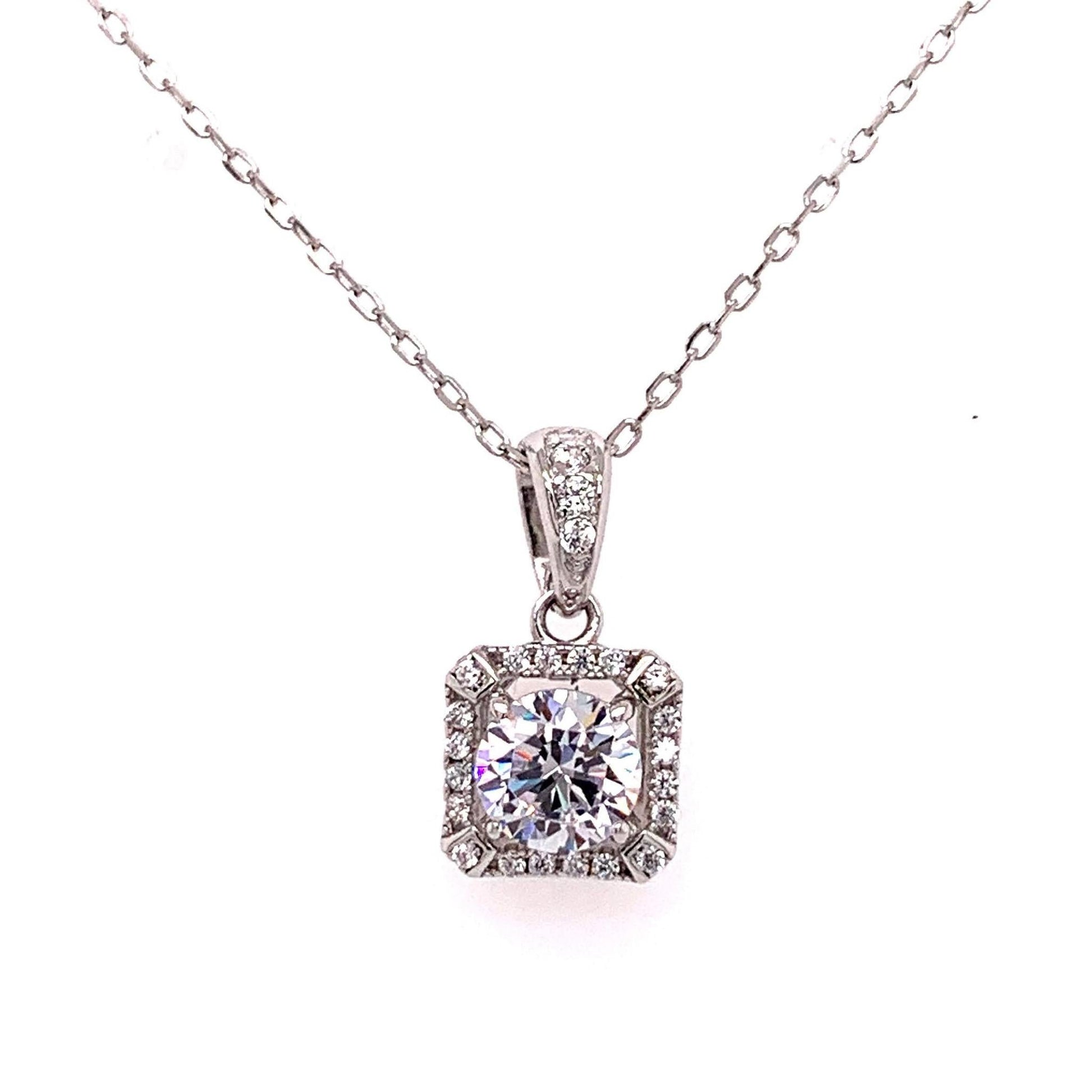 Sterling Silver Square Sparkle Necklace - Allyanna Gifts