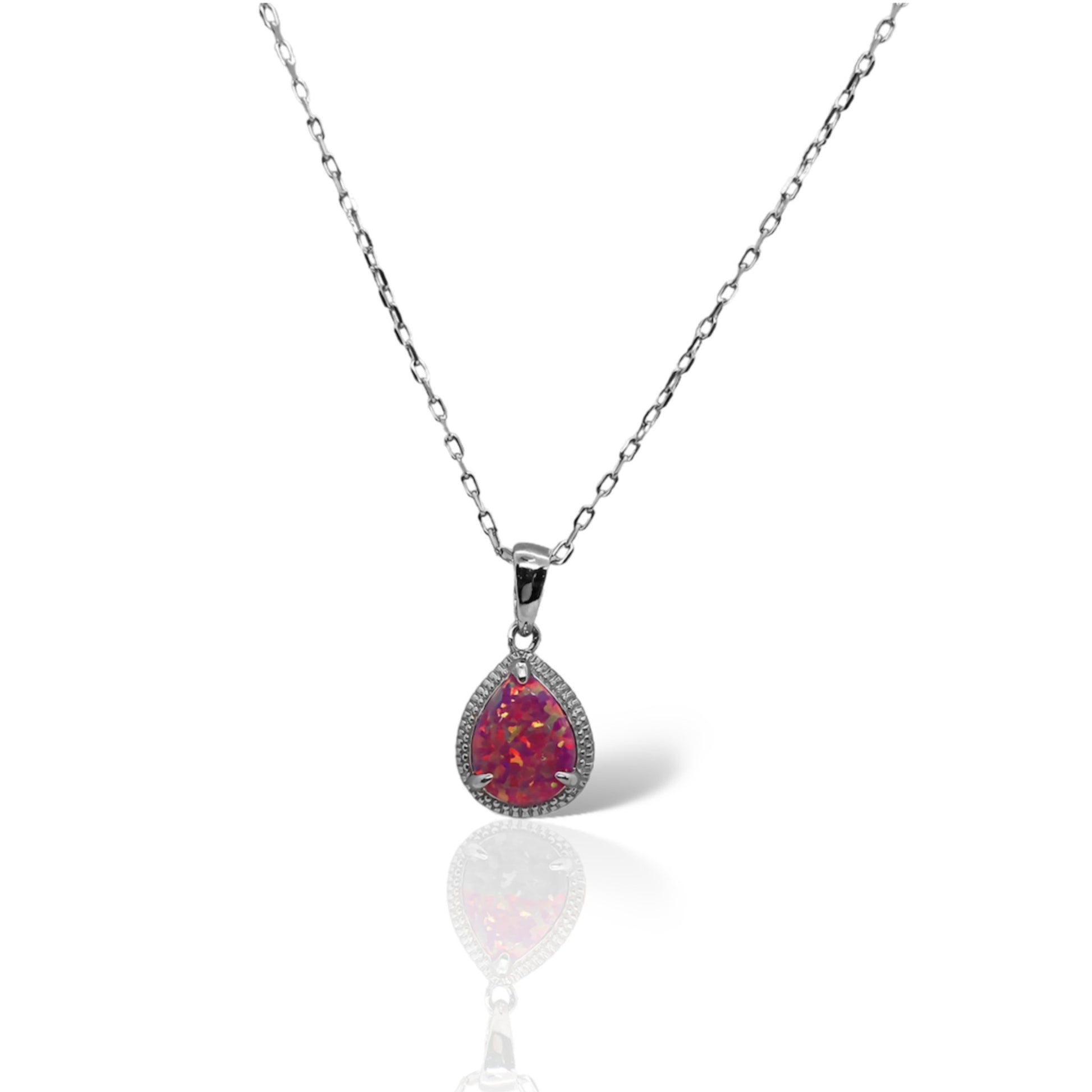 Sterling Silver Teardrop Opal Necklace - Allyanna Gifts
