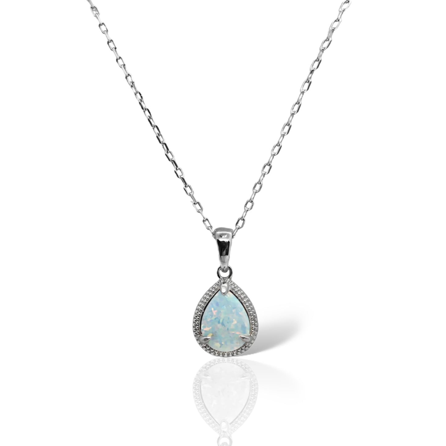 Sterling Silver Teardrop Opal Necklace - Allyanna Gifts