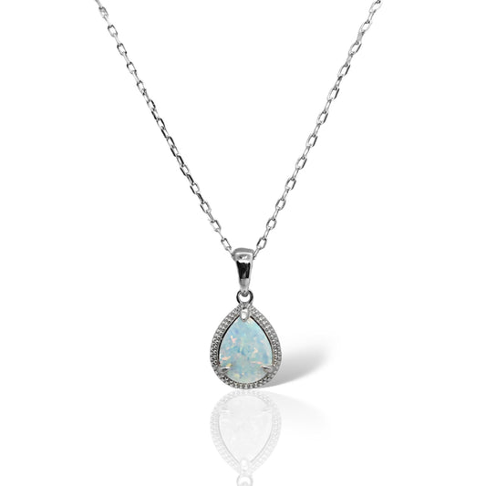 Sterling Silver Teardrop Opal Necklace - Allyanna Gifts