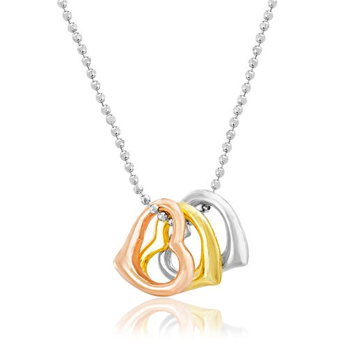 Sterling Silver Tri-Color 3 Hearts Beaded Necklace - Allyanna Gifts
