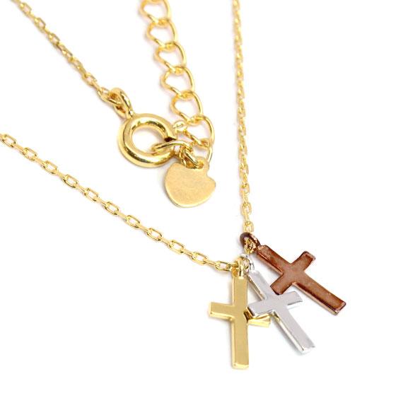 Sterling Silver Tri Tone Cross Necklace - Allyanna Gifts