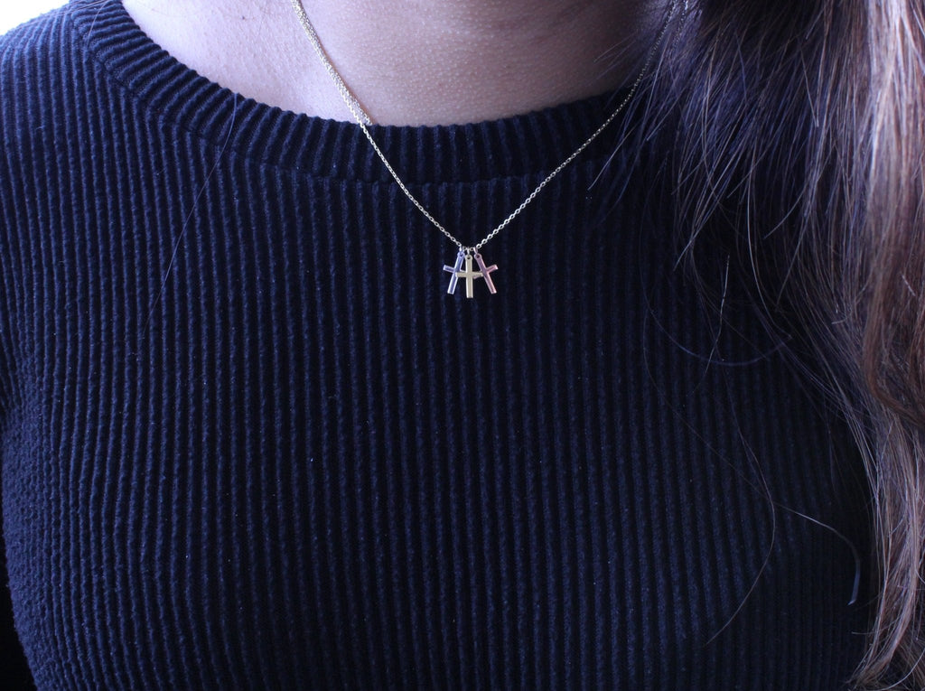 Sterling Silver Tri Tone Cross Necklace - Allyanna Gifts