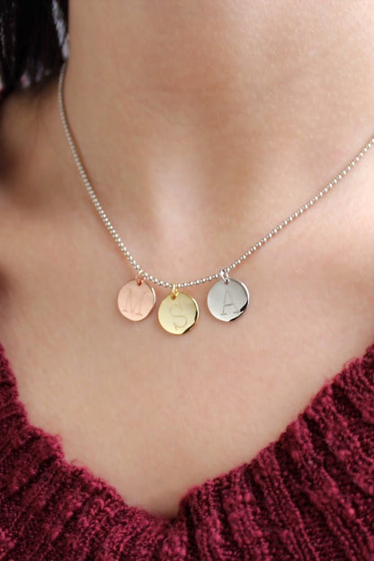 Sterling Silver Triple Disc Monogrammed Necklace - Allyanna GiftsMONOGRAM + ENGRAVING