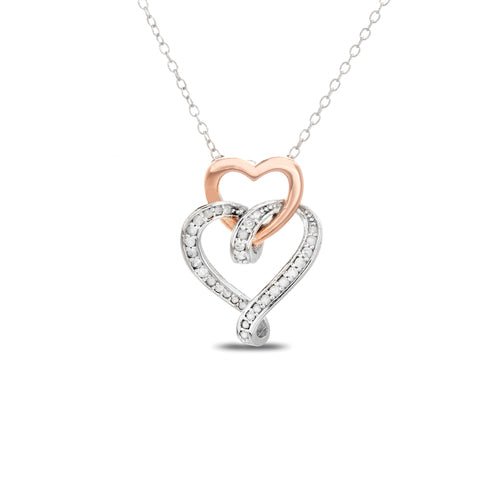 Sterling Silver Two Tone Diamond Interlocked Heart Necklace - Allyanna Gifts