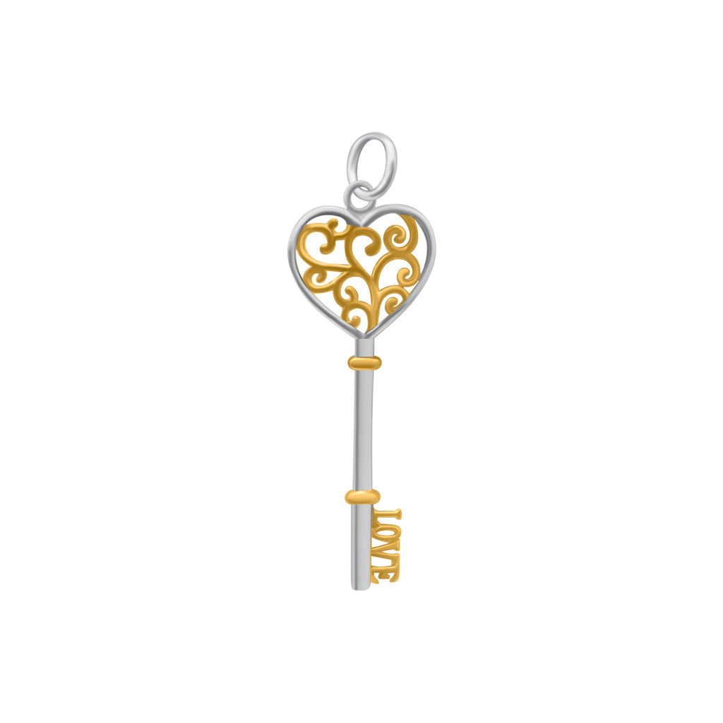 Sterling Silver Two Tone Heart Key Pendant - Allyanna GiftsPendant