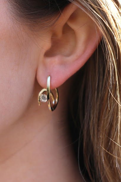 Swirly Oval Hoop Earrings with CZ Stone - Allyanna GiftsEARRINGS
