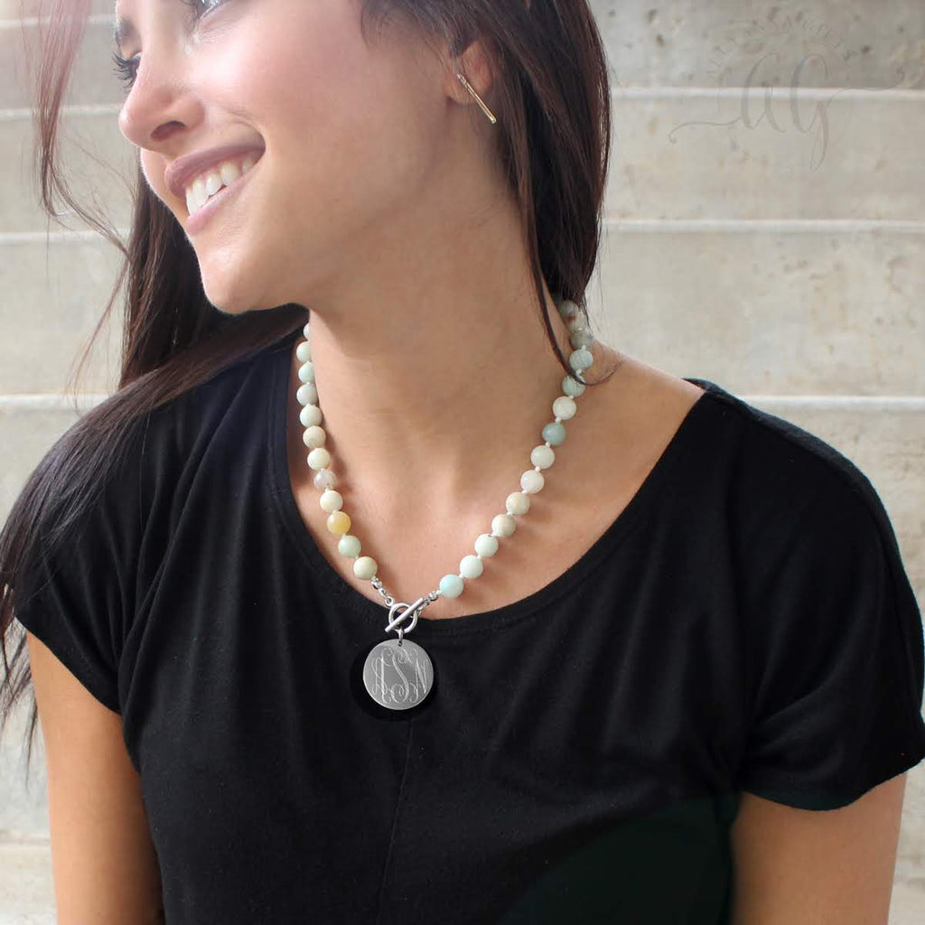 Tiffany's Style Engraved Agate Necklace - Allyanna GiftsMONOGRAM + ENGRAVING