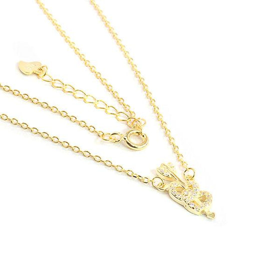 Timeless Sterling Silver Necklace With A Mini Pave Two Hearts & Arrow Pendants Decorated With CZ Stones. - Allyanna Gifts