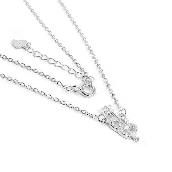 Timeless Sterling Silver Necklace With A Mini Pave Two Hearts & Arrow Pendants Decorated With CZ Stones. - Allyanna Gifts