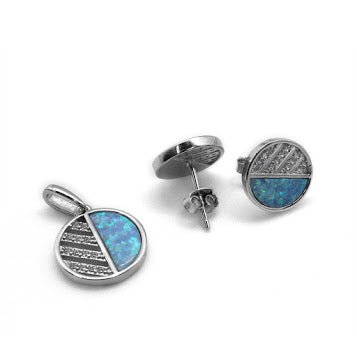 Trendy Half Opal Post Earrings/Necklace Pendant Set - Allyanna GiftsEARRINGS