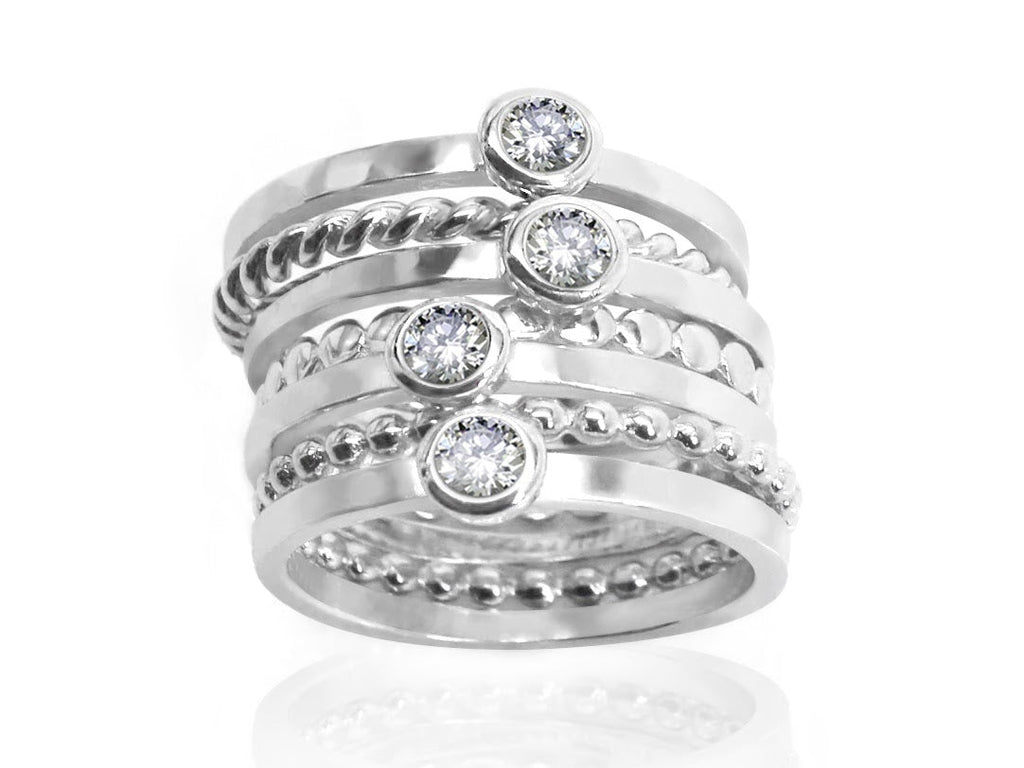 Trendy Sterling Silver Stackable CZ Ring Set - Allyanna GiftsJEWELRY