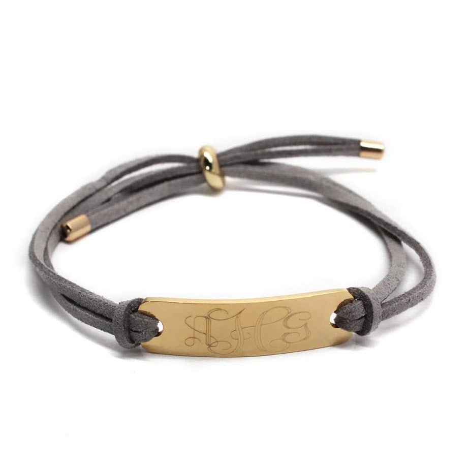 Trendy Suede Adjustable Engravable Stainless Steel Suede Bar Bracelet - Allyanna Gifts