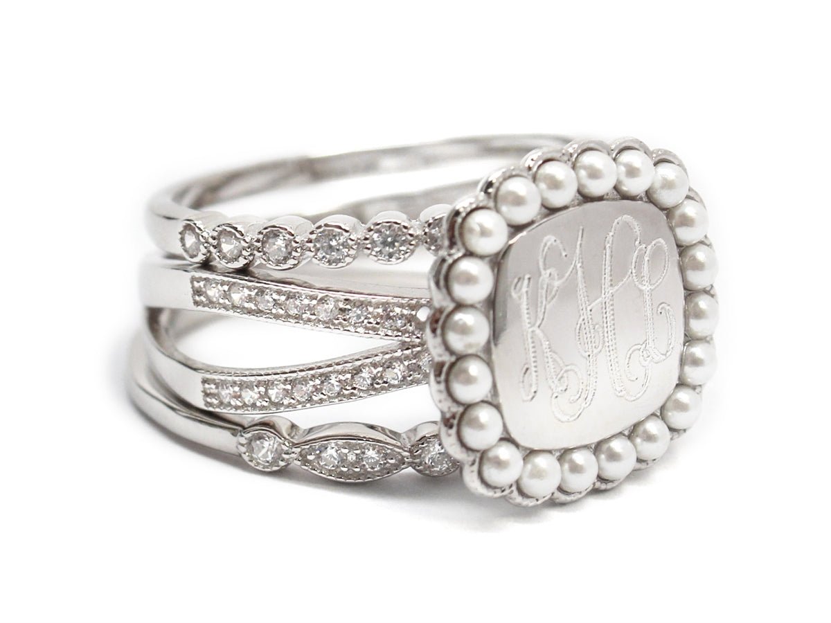 Triple Band Pearl Ring - Allyanna GiftsMONOGRAM + ENGRAVING