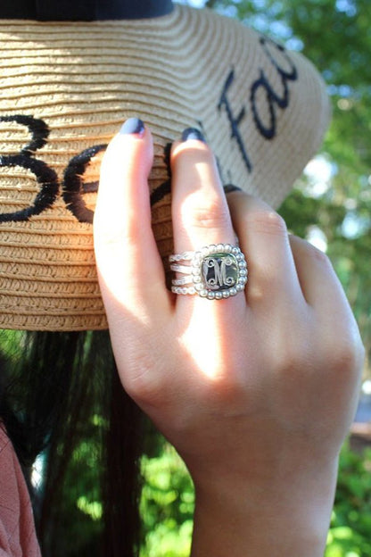 Triple Band Pearl Ring - Allyanna GiftsMONOGRAM + ENGRAVING