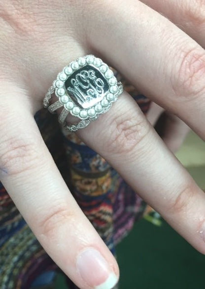 Triple Band Pearl Ring - Allyanna GiftsMONOGRAM + ENGRAVING