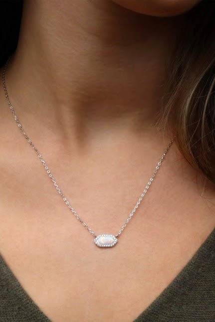 White Opal Hexagon Necklace - Allyanna GiftsNECKLACE